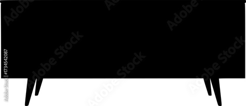 Modern black sideboard with two doors and tapered legs silhouette isolated on white background