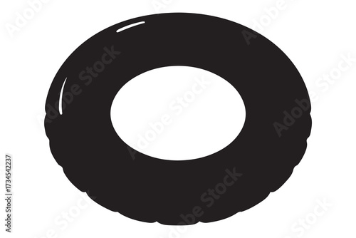 Black inflatable swimming ring for water fun and pool activities isolated on white background