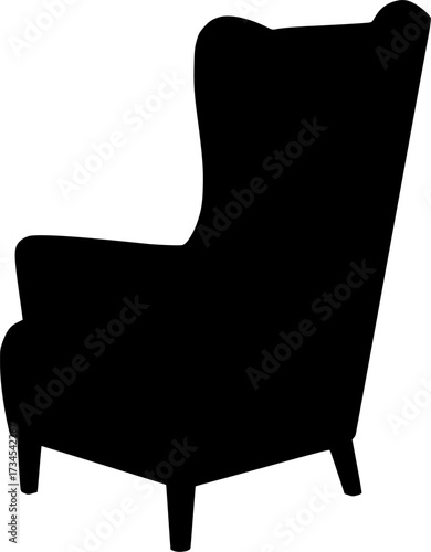 Classic wingback armchair silhouette isolated on white background