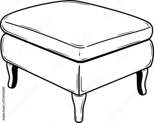 Elegant upholstered ottoman with curved legs a classic furniture silhouette isolated on white background