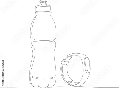Outline Handdrawn Water Bottle and Ball Exercise Equipment Illustration
