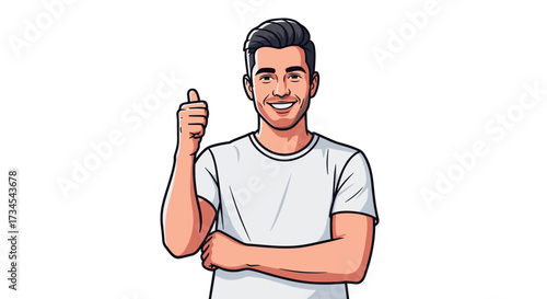 Cartoon man thumbs up vector illustration happy person gesture approval agreement success positive feedback 100