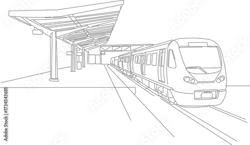 Simple Outline Drawing Train Station Public Transport Illustration Graphic