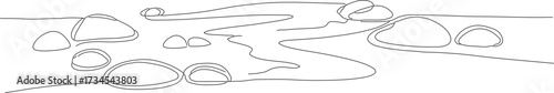 Simple Line Drawing River Stream with Stones and Banks Illustration