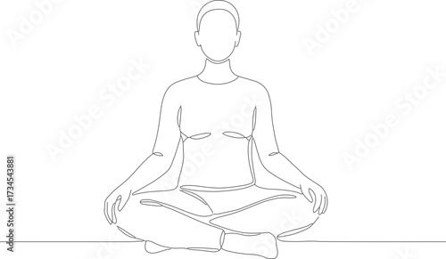 Line Art Front View Woman Meditation Yoga Pose Illustration