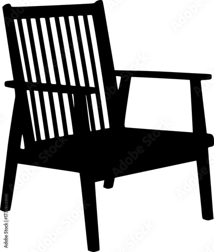 Elegant black silhouette of a vintage armchair isolated on white background