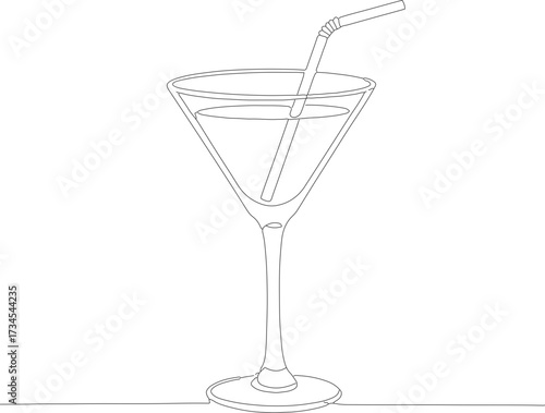 Minimalist Line Art Martini Glass with Straw Cocktail Illustration