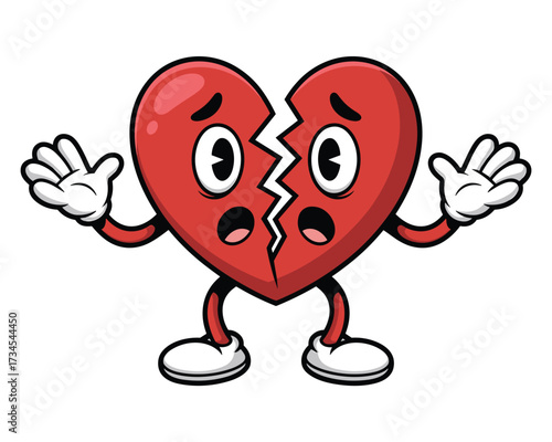 Broken heart character isolated on white background