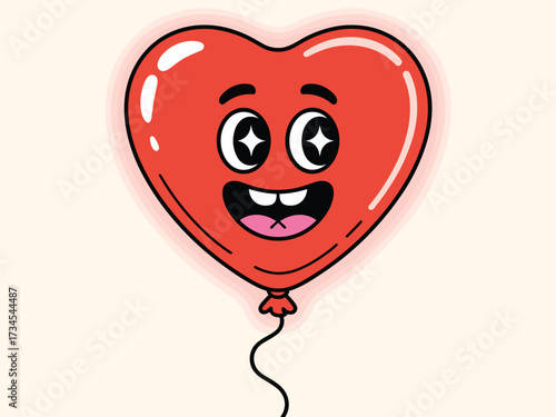 Happy red heart balloon with cartoon face