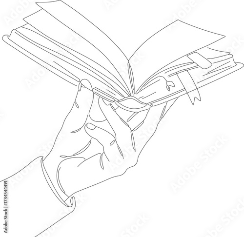 Minimalist Line Art Hand Holding Bunch of Documents Paper Illustration