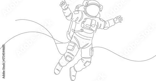 Minimalist Line Art Astronaut Floating in Space Exploration Illustration