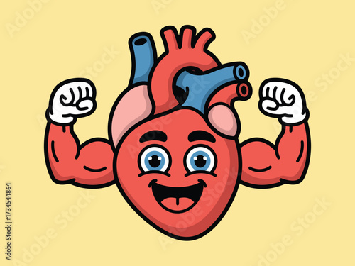 Strong cartoon heart flexing its muscles