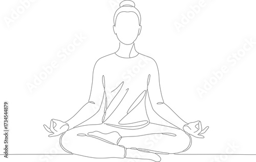 Minimalist Line Art Woman in Lotus Position Doing Meditation Exercise
