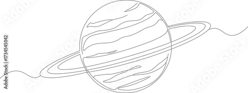 Minimalist Line Art Saturn Planet with Rings Space Celestial Body