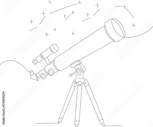 Simple Outline Telescope Illustration with Tripod for Astronomical Observation