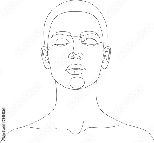 Minimalist Outline Closed Eyes Woman Face Portrait Illustration