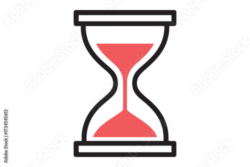 Simple graphic illustration of a red hourglass timer symbolizing time passing isolated on white background