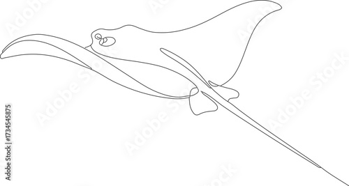 Simple Outline Dotted Stingray Marine Creature Aquatic Animal Illustration