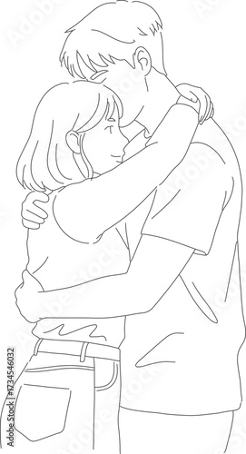 Simple Line Art Woman Feeling Cold and Shivering Winter Season
