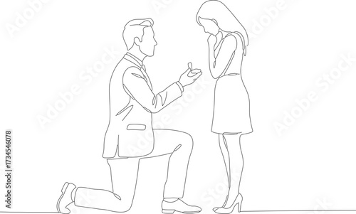 Minimalist Outline Man Proposing to Woman with Ring Illustration