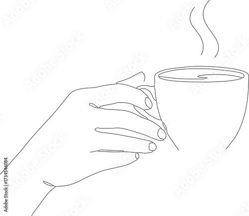 Outline Handdrawn Illustration of Holding a Cup of Steaming Beverage