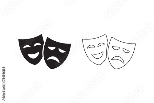 Masks icon set design, Comedy and Tragedy Symbol Vector