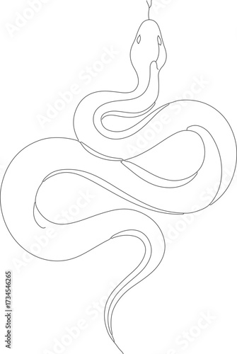 Minimalist Line Art Serpent Decorative Crawling Reptile Dangerous Animal Illustration