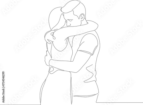 Minimalist Line Drawing of Embracing Couple Romantic Moment Illustration