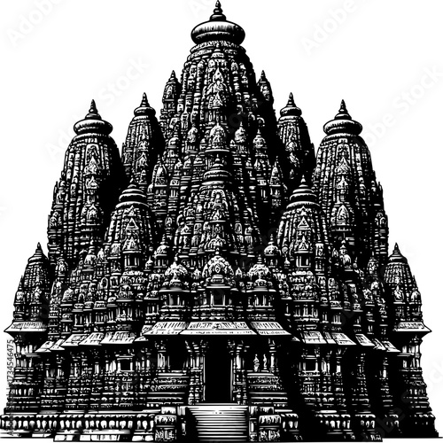 Intricate Temple Architecture: A detailed depiction of a historic temple showcases its elaborate design, drawing viewers into the rich artistic and cultural heritage.