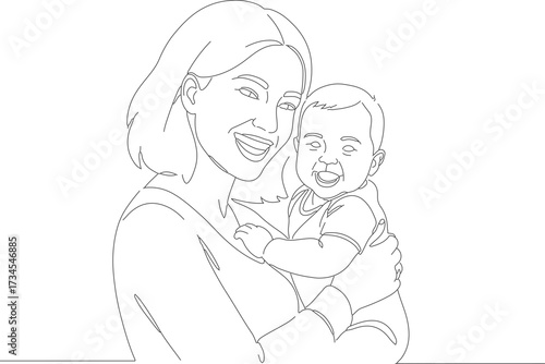 Minimalist Outline Drawing Mother Holding Baby Embrace Love Illustration