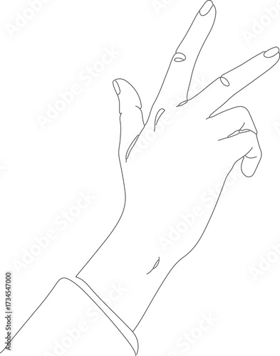 Simple Line Drawing Hand Gesture with Two Fingers Up Sign