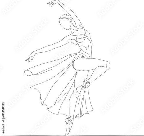 Minimalist Outline Drawing Ballerina Dancer in Graceful Pose Illustration