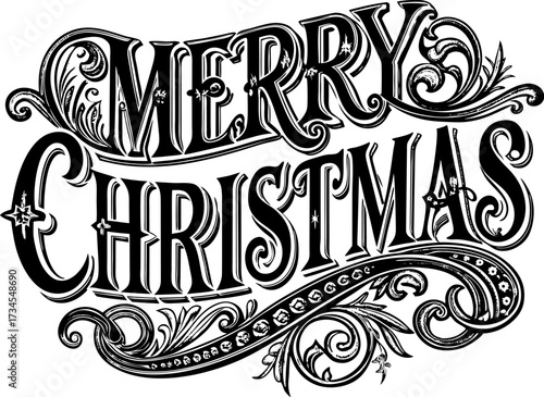 Merry Christmas vintage lettering in retro engraving style. Vintage Xmas greeting, for winter holiday cards