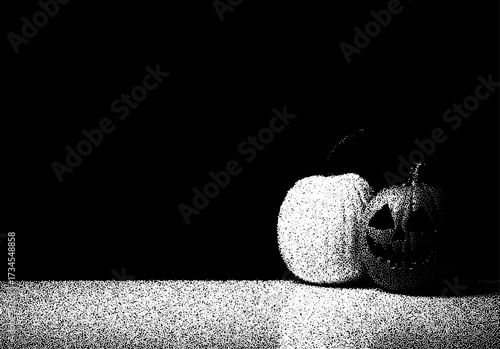 Halloween pumpkin in the dark in retro dotwork style. Mysterious Halloween Jack in vintage style.