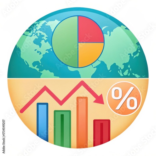 Free Download Global economy chart with falling trend and percentage symbol - GFXLoad