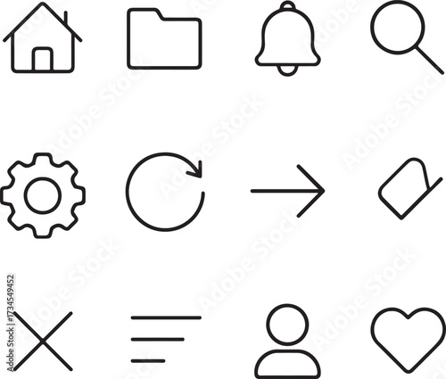 Minimal liner icon bundle, thin uniform outline, flat vector style, perfect for UI/UX and apps, scalable clean design