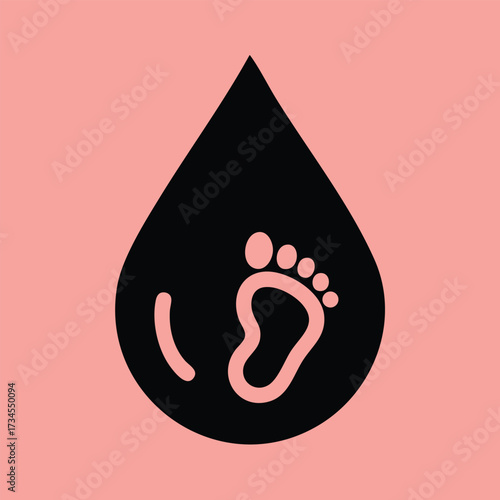 Minimalist of a footprint inside a water droplet shape on a soft pink