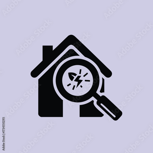 Home inspection with a magnifying glass highlighting electrical issues inside a house structure