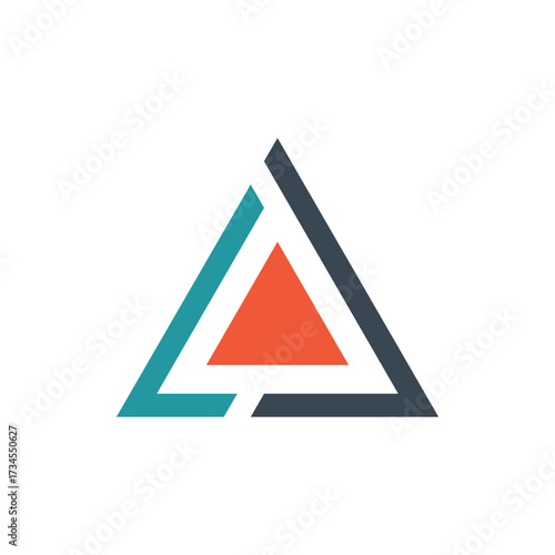 Geometric triangle symbol icon with colorful layers representing delta and progress vector