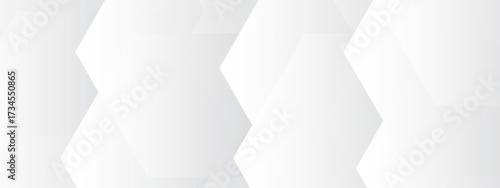 Abstract seamless background with overlapping translucent white hexagons on a light gray to white gradient backdrop, clean minimal geometric design for tech, corporate, medical use.
