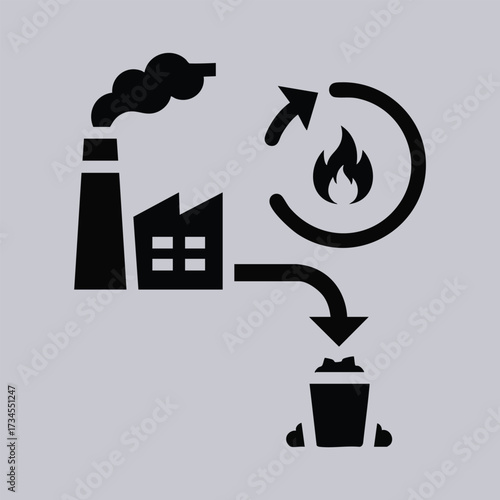 Environmental Pollution and Waste Management Concept with Factory Emissions and Recycling Bin