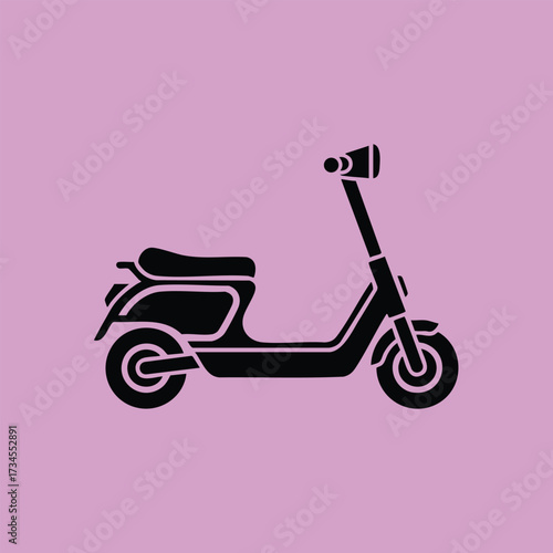 Minimalist silhouette of a scooter with a purple emphasizing urban transportation and eco-friendly commuting options