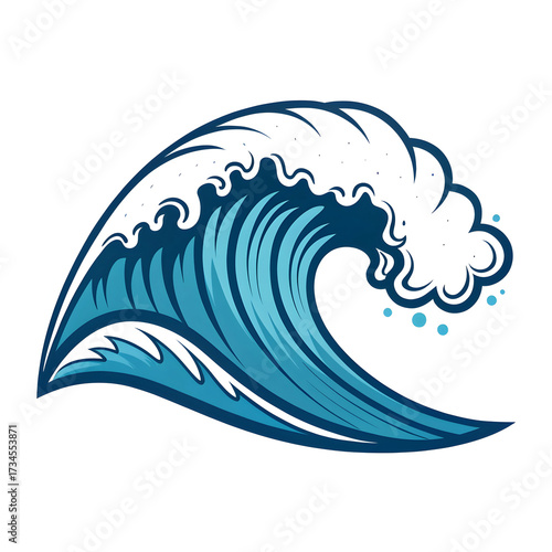 Ocean wave emoji style isolated on white background ideal for water-themed designs, nature visuals, travel content,