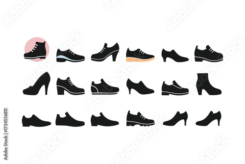 Collection of black women's footwear styles diverse shoes fashion apparel