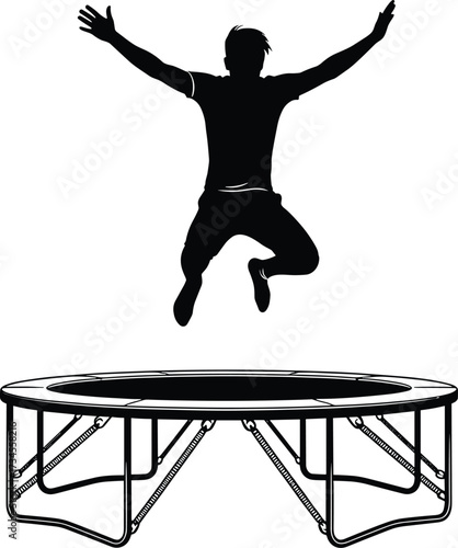 Silhouette of a man jumping on a trampoline recreation, jumping, trampoline, man, silhouette, recreation, sport, activity, fun, exercise, fitness, health, bounce, spring, outdoor, leisure, freedom, en