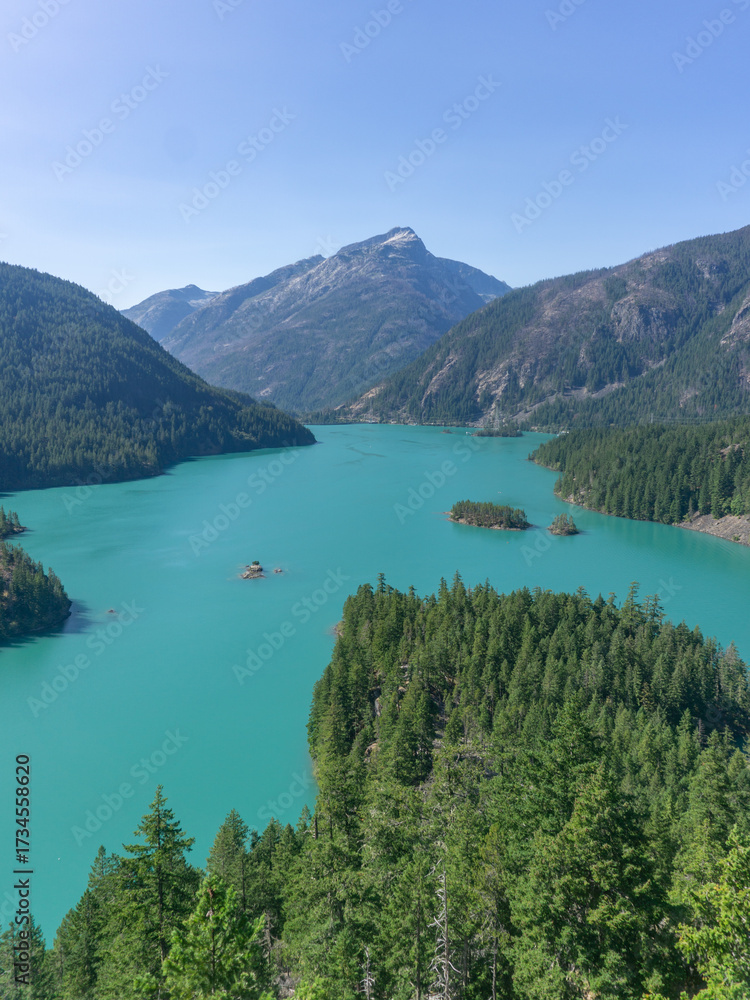 Obraz premium Turquoise Mountain Lake and Forest Landscape