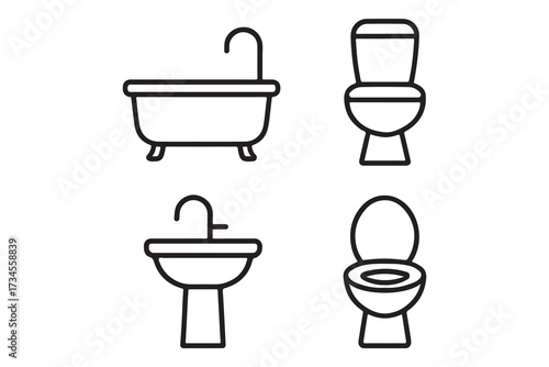 Toilet icon bow, toilet line icon set, sanitary clean silhouette vector bathroom, bidet toilet flush icon vector