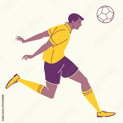 Dynamic Soccer Player in Action Striking the Ball Headshot Illustration Sporting Event Athleticism and Competition for Sport Design