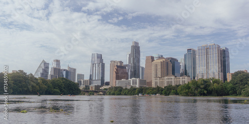 A panoramic view of a modern urban skyline under a partly cloudy sky, representing growth, architecture, and contemporary city life.
