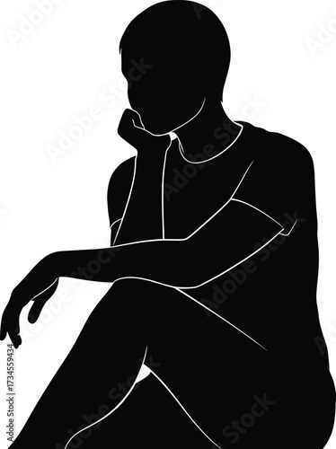 Silhouette of a person sitting thoughtfully silhouette, person, sitting, thoughtful, introspection, background., chin, background, transparent, resting, sitting, illustration, person, casual, monochro